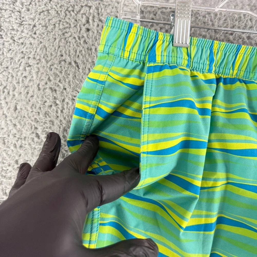 Psycho Bunny Swim Trunks Mens Medium Green Wavy Stripe Drawstring Shorts‎
